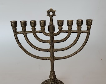Jewish candlestick Hannukkah Chanukkiak burnished brass nine branches