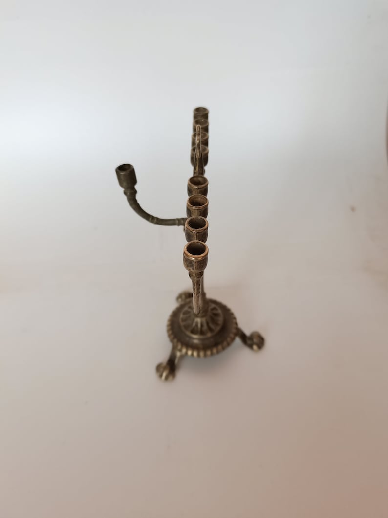 Jewish candlestick Hannukkah Chanukkiak burnished brass nine branches image 6