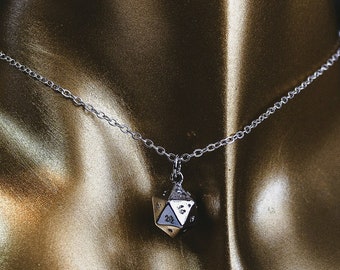 Authority Single Stranded Icosahedral Dice Gold Silver Plated Stainless Steel 18" Necklace