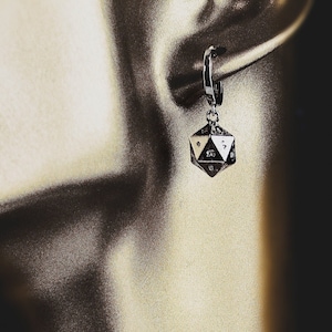 Valor Earrings Icosahedral Dice Gold Rhodium Sterling Silver Plated Paired Hoops