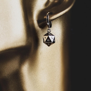 Valor Earrings Icosahedral Dice Gold Rhodium Sterling Silver Plated Paired Hoops