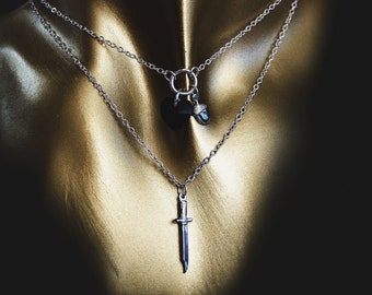 Faerietale Set Acorn Sword Crystal Silver Plated Stainless Steel 16",18" Separate Necklaces