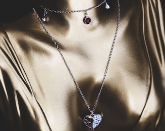 Bargain Dainty Blood Drop Broken Heart Ruby Cubic Zirconia Silver Plated 14",18"/16",20" Double Stranded Necklace Jewelry