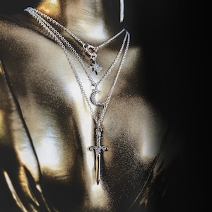 Starborn Set Star Moon Sword Gold Silver Plated Stainless Steel 14&quot;,16&quot;,18&quot;/16&quot;,18&quot;,20&quot;/18&quot;,20&quot;,22&quot; Stacking Necklaces