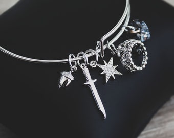 Royalty Bangle Crown Star Sword Acorn Crystal Cubic Zirconia Plated Adjustable Bracelet