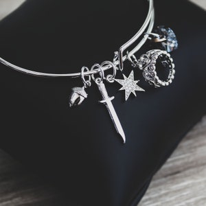 Royalty Dainty Crown Star Sword Acorn Crystal Cubic Zirconia Plated Adjustable Bangle Bracelet Jewelry