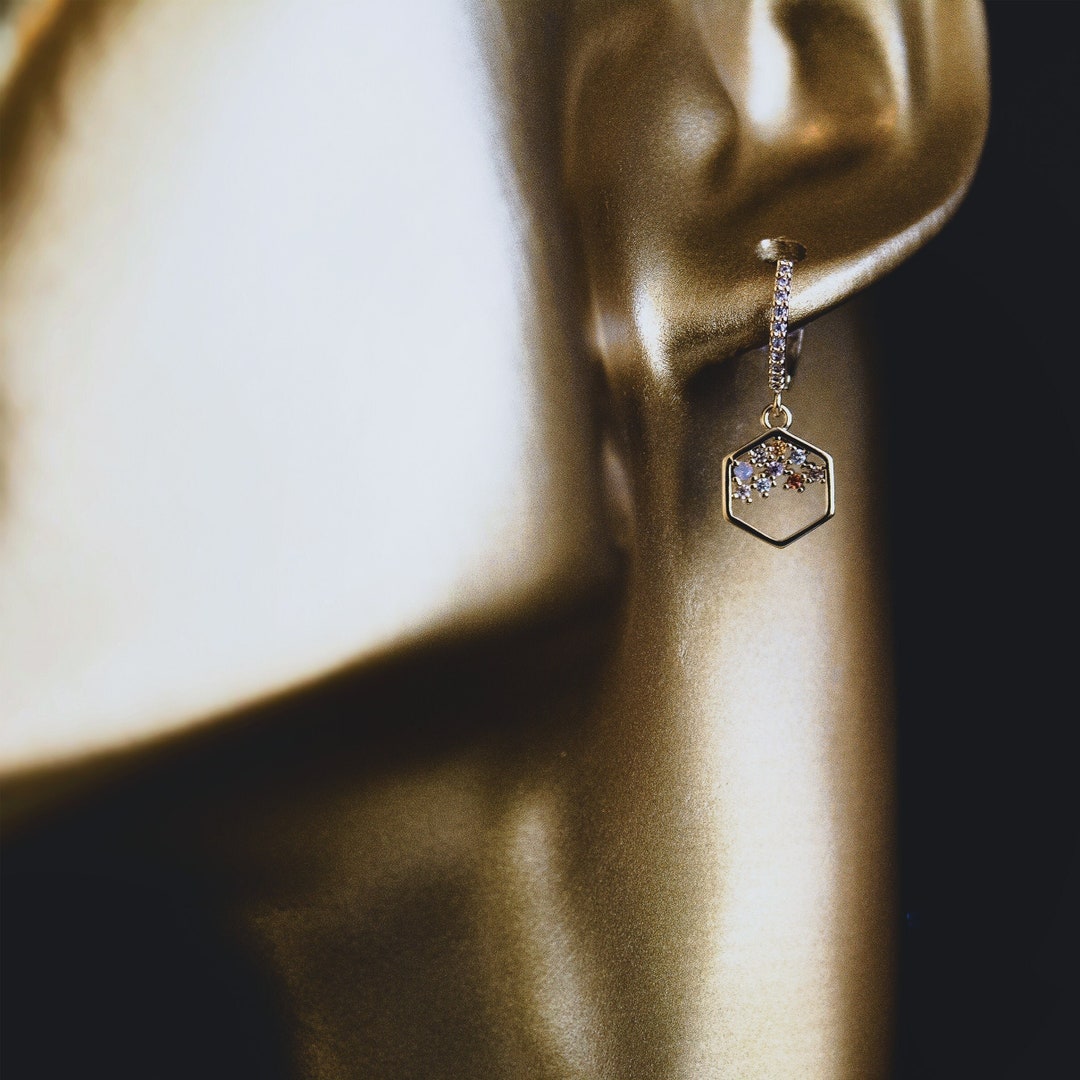 Keeper Dainty Icosahedral Dice Cubic Zirconia 18k Gold Plated Etsy