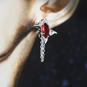 Abysm Earrings Ruby Eye Cubic Zirconia Sterling Silver Hypoallergenic Paired Studs