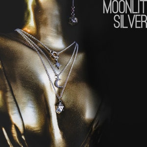 Moonmaiden Dainty Star Moon Dice Champagne Silver Plated 14,16,18/16,18,20/18,20,22 Triple Stranded Necklace Jewelry image 9