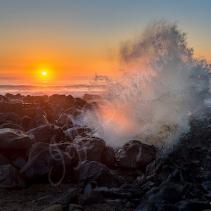 Orange Splash, Yachats, Oregon - Seascape, Ocean, Sunset, Beach, Fine Art Photographic Print