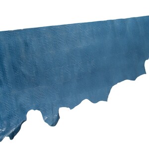 May include: A piece of blue snakeskin leather with a textured surface.