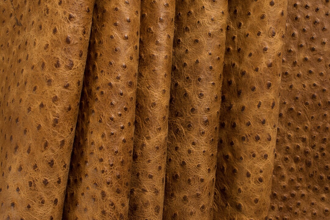 Rustic Ostrich Embossed Cowhide Leather California Nut Precut Sheet 8.