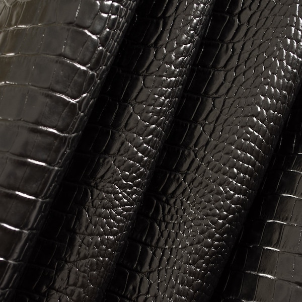 Embossed Crocodile Cowhide leather Black pre-cut sheet 8.5" x 11"/ 12" x 12" / Full hide 18-25 FT