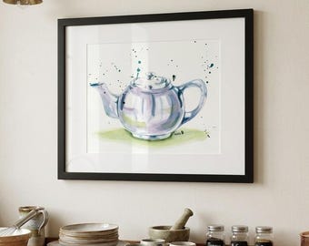 Original Teapot Watercolor Painting / Kitchen / Living room / Office / Wall Art / Gift / House decoration