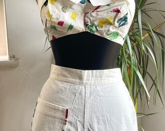 RARE Vintage 1940s play set high waist shorts halterneck top cotton pique Novelry XS S