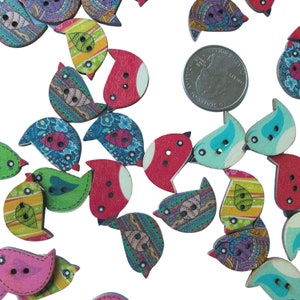 Colorful Random Mix of Wooden Bird Buttons Bird Buttons, Wooden Buttons, Sparrow Buttons, Nature Buttons, 22mm 0.8'', DIY Craft Supplies image 5