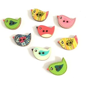 Colorful Random Mix of Wooden Bird Buttons Bird Buttons, Wooden Buttons, Sparrow Buttons, Nature Buttons, 22mm 0.8'', DIY Craft Supplies image 6