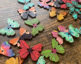 Wooden Butterfly Buttons, 1.2 inch, Butterfly Buttons, Assorted Styles, Craft, Sewing, Crafts Scrapbook Supplies, Art Projects, flat back