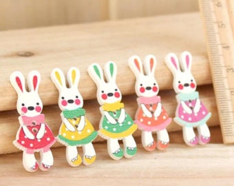 Bunny Buttons - Wooden Rabbit Embellishments for Sewing, Scrapbooking, Crafts Supplies, Rabbit Buttons, Animal Buttons, 1.2 in, DIY, 2 Hole