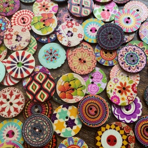 Mix of Colorful, Wooden Buttons 1 inch size / Craft, Sewing, Notions, Vintage-style, Painted Buttons, Craft Supplies, Beautiful Buttons
