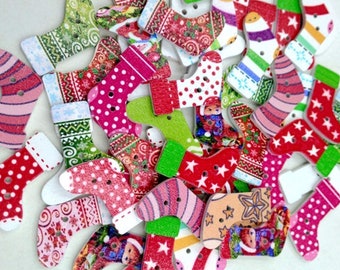 Christmas Stocking Wooden Buttons - Festive Christmas Buttons,  Colorful - Perfect for Mittens, Christmas Stockings, Crafts Supplies, DIY