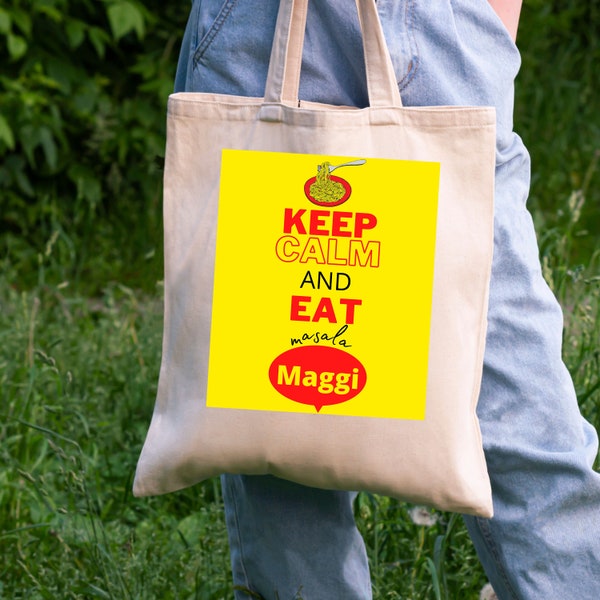 Keep Calm and Eat Maggi Canvas Tote Bag | Reusable Shopping Bag, Book Bag Aesthetic, Urban Tote, Aesthetic Tote Bag, Indie Tote, Desi Indian