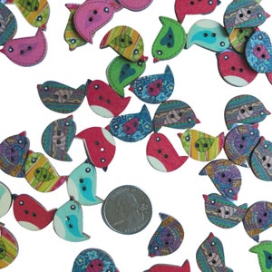 Colorful Random Mix of Wooden Bird Buttons Bird Buttons, Wooden Buttons, Sparrow Buttons, Nature Buttons, 22mm 0.8'', DIY Craft Supplies image 3