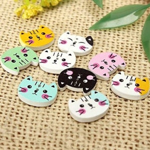 Mix of Colorful Cat Buttons, Wooden Animal Buttons, Meow Buttons 15mm / Craft, Sewing, Vintage-style, Painted Buttons, Craft Supplies, DIY