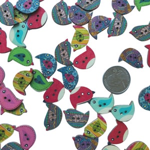 Mélange coloré de boutons d'oiseau en bois Boutons d'oiseau, boutons en bois, boutons de moineau, boutons de nature, 22 mm 0,8 po., fournitures pour créations manuelles image 4