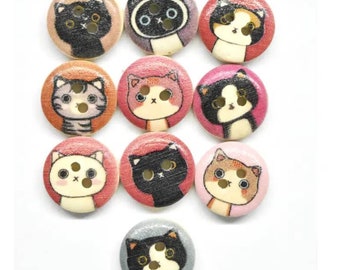 Wooden Cat Buttons, Meow Buttons, Sewing Supplies, Kitten Buttons, Embellishments, 2 Hole Buttons, Scrapbooking, Craft Supplies, Crochet DIY