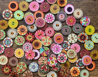 Colorful Wooden Buttons 0.75 inch size / Craft Supplies, Sewing, Notions, Vintage-style, Painted Buttons, Craft Supplies, Beautiful Buttons