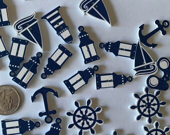 Nautical Themed Wooden Buttons - Anchor, Lighthouse, Sailboat, Ship Wheel, Beach Buttons, Navy Blue Color, 20mm - 1.2 in, DIY Craft Supplies