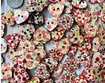 Wooden Heart Buttons, 1 inch, Heart Buttons, Assorted Styles, Craft, Sewing, Crafts Scrapbook Supplies, Art Projects Brown flat back buttons