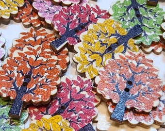 Mix of Colorful, Wooden Tree Buttons 1.2 inch size Craft, Sewing, Notions, Vintage-style, Painted Buttons, Craft Supplies, Beautiful Buttons