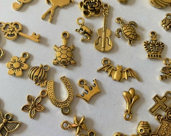 Bulk Charms, Assorted Gold Colored Charms, Pendants, DIY Jewelry Making, Craft Supplies , Gold Pendants Assorted Charms, Bracelet Necklace