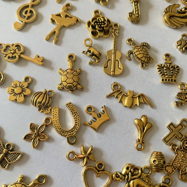 Bulk Charms, Assorted Gold Colored Charms, Pendants, DIY Jewelry Making, Craft Supplies , Gold Pendants Assorted Charms, Bracelet Necklace