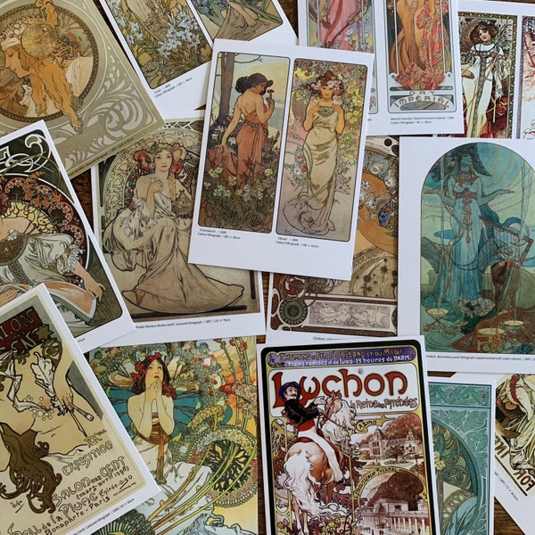 Alphonse Mucha Style Postcards, Art Noveau Postcards | Lucky Dip Sets - 5, 10, 20, 30 | Art Noveau Prints, 4X6 art Postcards, Crossposting