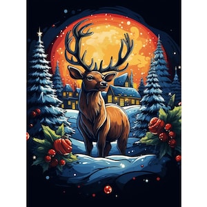 Kit de peinture diamant wapiti de Noël : décoration d&#39;intérieur bricolage complète