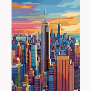 5D DIY Full Drill Square Round Diamond Painting Kit Fantasy,New York Diamond Embroidery Wall Painting Home Decor
