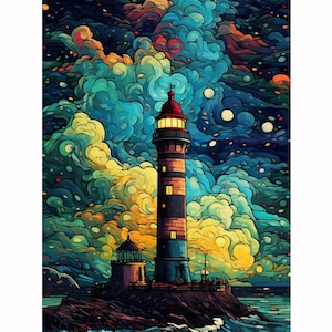 5D DIY Full Drill Square Round Diamond Painting Kit Fantasy,Lighthouse Diamond Embroidery Home Decor