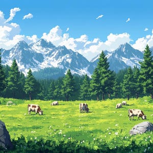 Dairy Cow Landscape 5D Diamond Painting Kit: Square/Round Drill