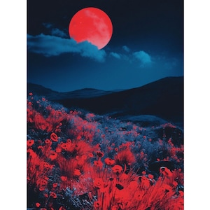 5D DIY Full Drill Square Round Diamond Painting Kit Fantasy, Blood Moon Diamond Embroidery Wall Painting Home Decor