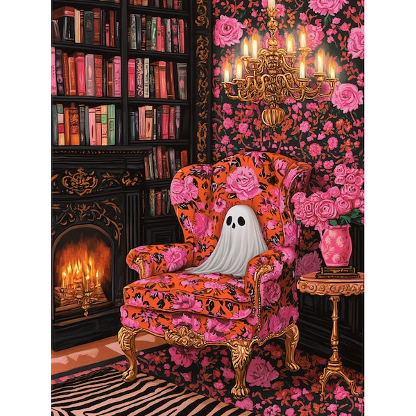 Halloween Ghost Diamond Painting Kit: Floral Fantasy Home Decor
