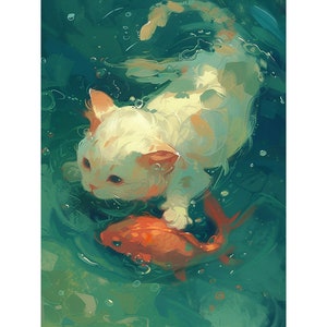 Kit de pintura de diamantes de gato y koi: bordado de animales de fantasía