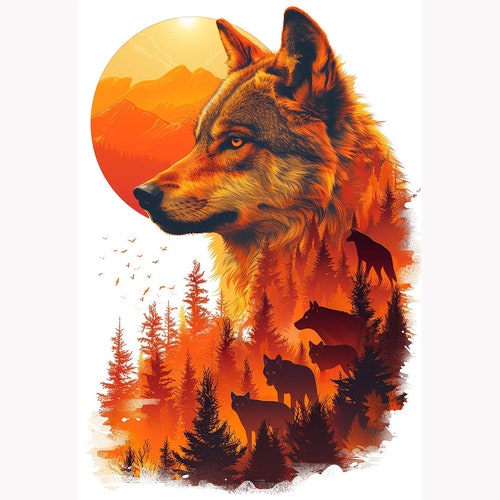 Kit de pintura de diamantes de lobo: bordado cuadrado/redondo con taladro completo, decoración del hogar