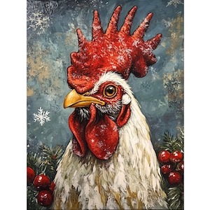 Christmas Rooster Diamond Painting Kit: 5D DIY Embroidery