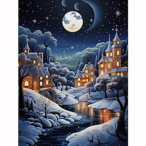 Fantasy Winter Village Diamond Painting Kit: Full Drill DIY Home Decor