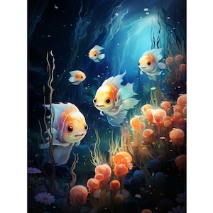 5D DIY Full Drill Square Round Diamond Painting Kit Fantasy,Animal Fish Diamond Embroidery Wall Painting Home Decor