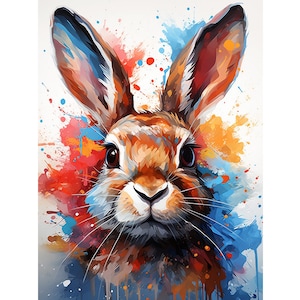 Rabbit Diamond Painting Kit: Colorful Animal Embroidery, Home Decor