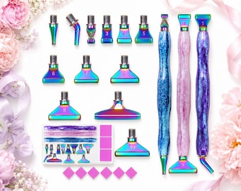 Diamond Painting Pen Set: 3 Glitter Resin Stylus, 12 Rainbow Metal Tips Tool Kit